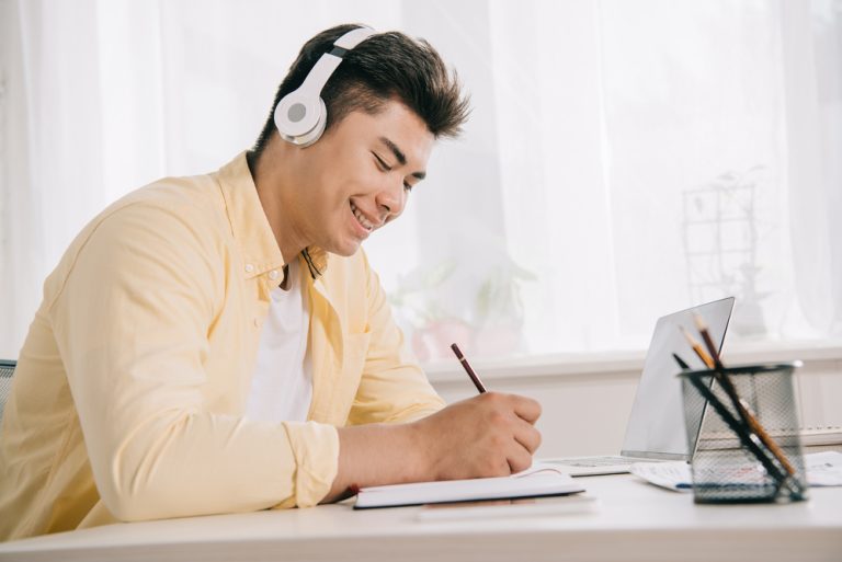 student listening music